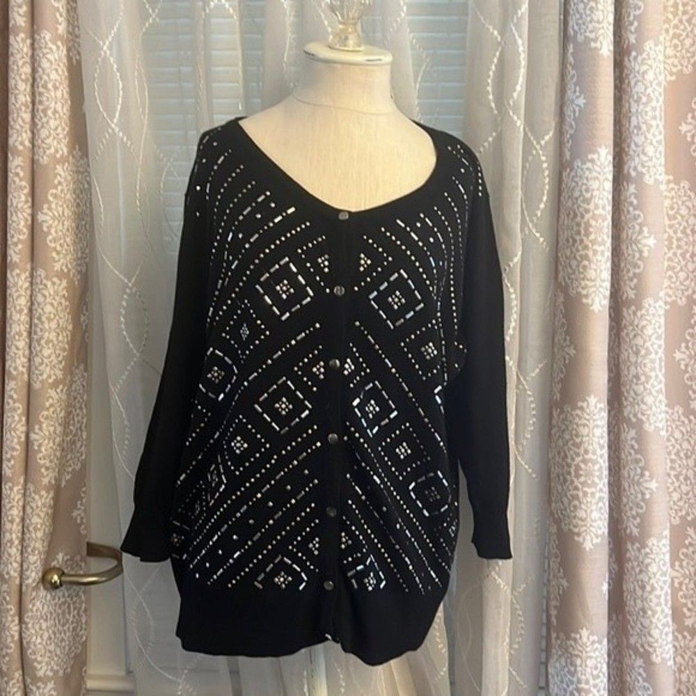 JM Collection Beaded Cardigan Sweater - Size XL